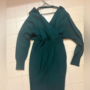 Elegant Green Off the Shoulder Sweater Dress